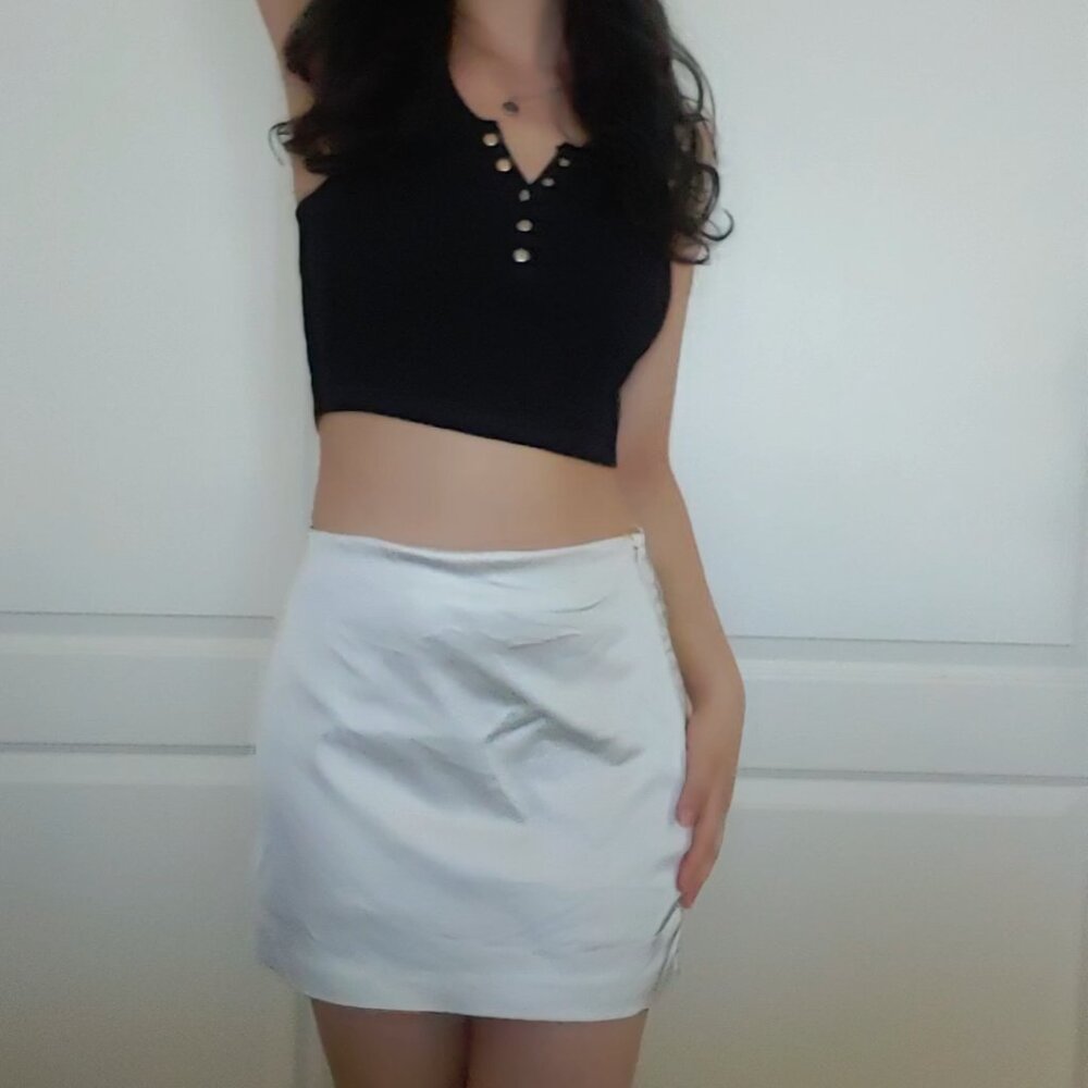 Stretchy Black Crop Top with Gold Buttons